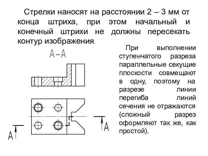 Стрелки наносят на расстоянии 2 – 3 мм от конца штриха,