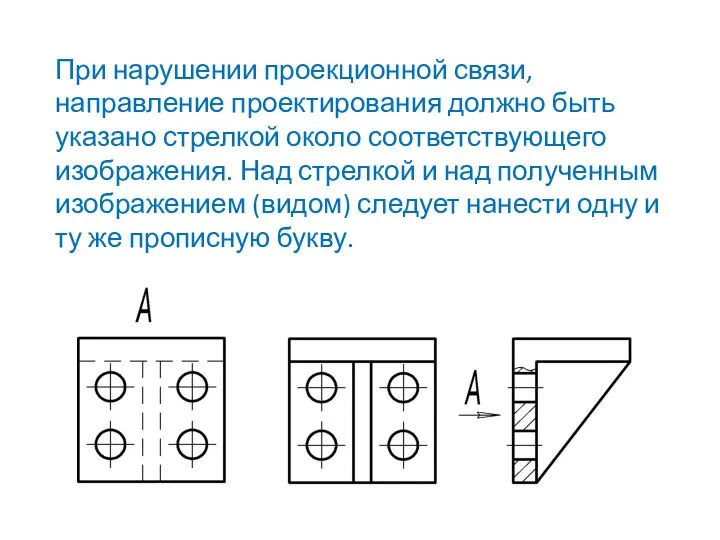 При нарушении проекционной связи, направление проектирования должно быть указано стрелкой около