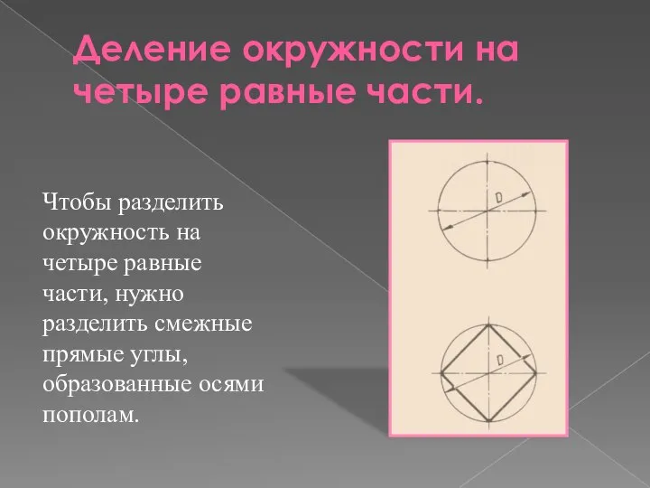 Деление окружности на четыре равные части. Чтобы разделить окружность на четыре