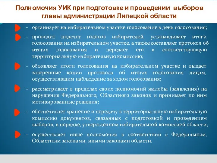 организует на избирательном участке голосование в день голосования; проводит подсчет голосов