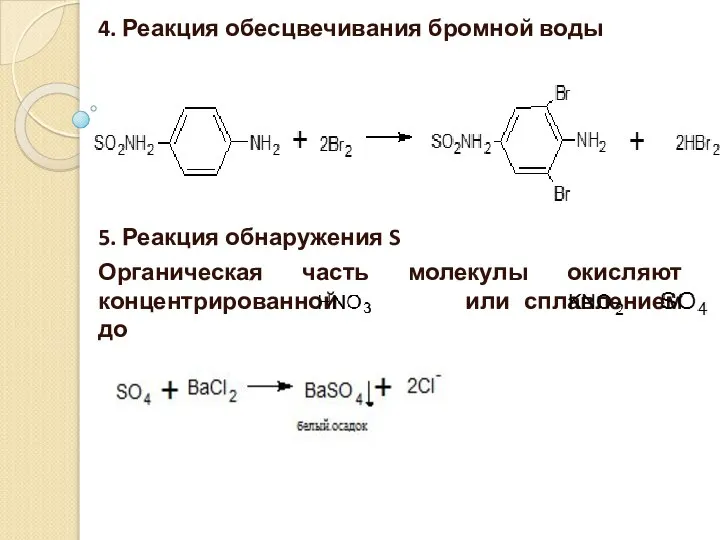 4. Реакция обесцвечивания бромной воды 5. Реакция обнаружения S Органическая часть