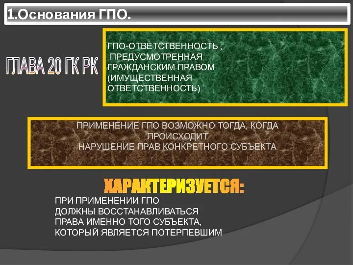 1.Основания ГПО. ГЛАВА 20 ГК РК ГПО-ОТВЕТСТВЕННОСТЬ , ПРЕДУСМОТРЕННАЯ ГРАЖДАНСКИМ ПРАВОМ