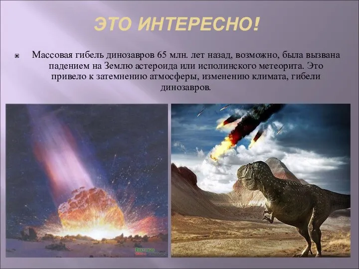 ЭТО ИНТЕРЕСНО! Массовая гибель динозавров 65 млн. лет назад, возможно, была