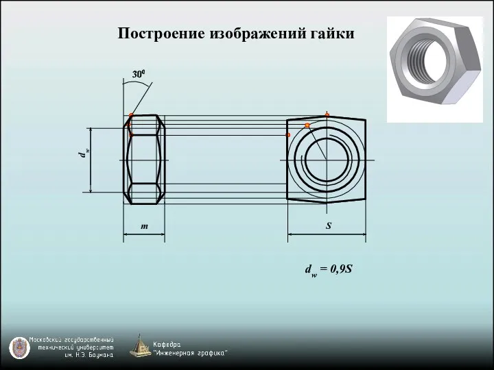 300 S m dw dw = 0,9S Построение изображений гайки