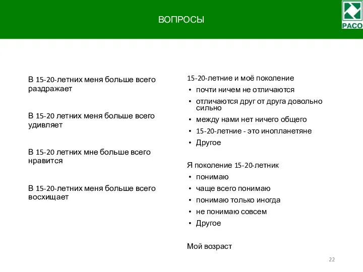 ВОПРОСЫ В 15-20-летних меня больше всего раздражает В 15-20 летних меня