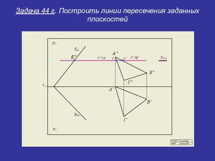 Задача 44 г. Построить линии пересечения заданных плоскостей E”