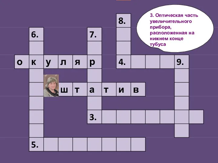 3. Оптическая часть увеличительного прибора, расположенная на нижнем конце тубуса