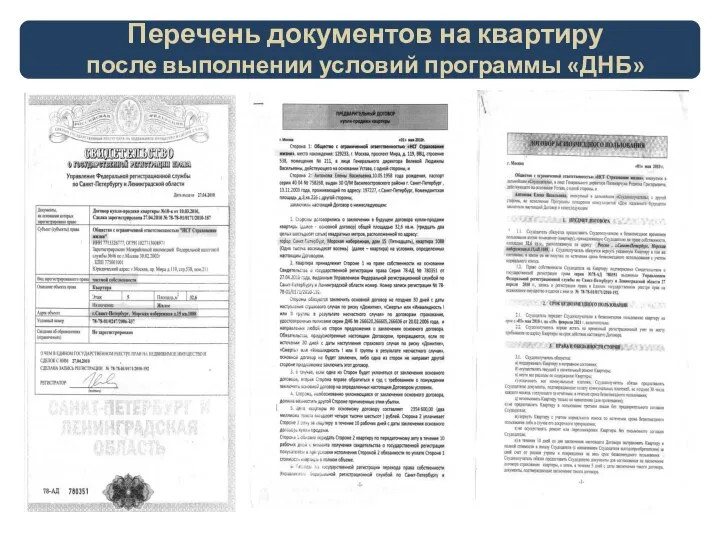 Перечень документов на квартиру после выполнении условий программы «ДНБ»