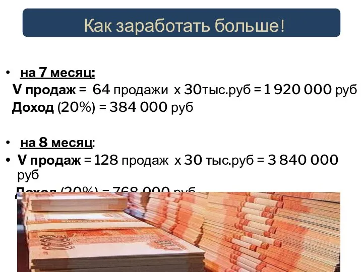 Как заработать больше! на 7 месяц: V продаж = 64 продажи