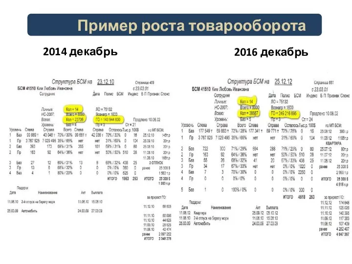 Пример роста товарооборота 2014 декабрь 2016 декабрь