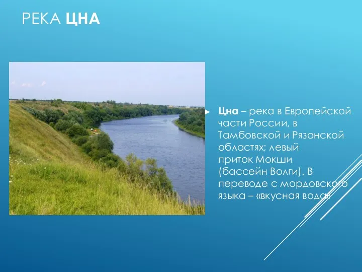 РЕКА ЦНА Цна – река в Европейской части России, в Тамбовской