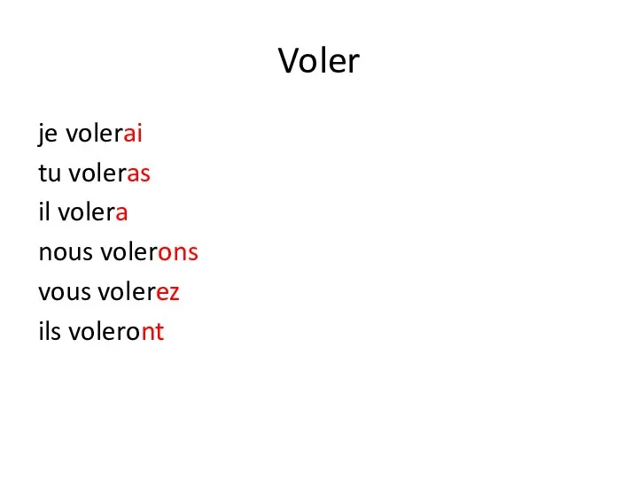 Voler je volerai tu voleras il volera nous volerons vous volerez ils voleront