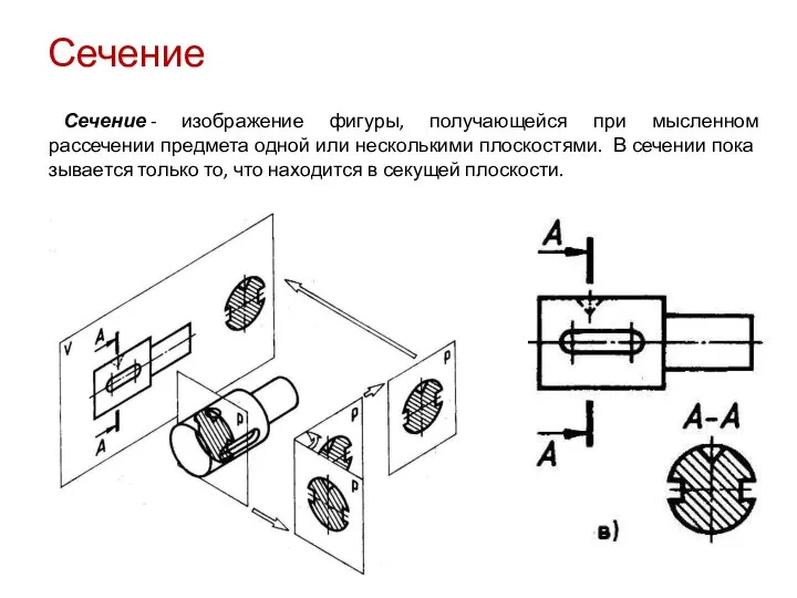 Сечение Сечение - изображение фигуры, получающейся при мысленном рассечении предмета одной