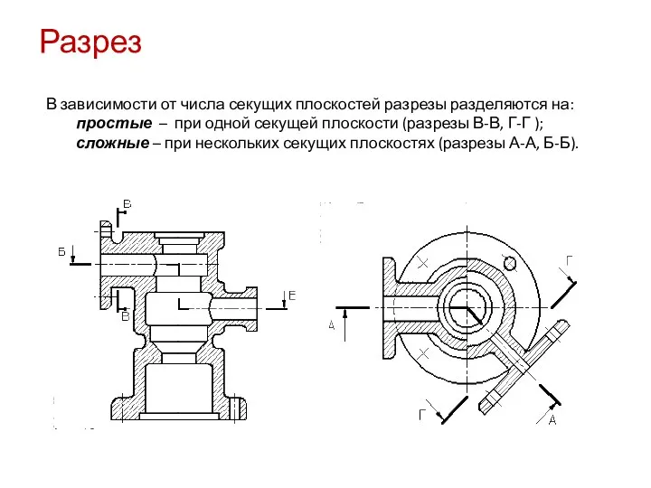 В зависимости от числа секущих плоскостей разрезы разделяются на: простые –