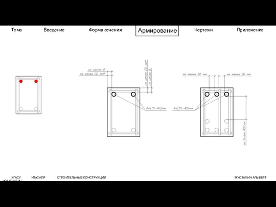 КГАСУ ИТиСАПР СТРОИТЕЛЬНЫЕ КОНСТРУКЦИИ МУСТАФИН АЛЬБЕРТ ИЛЬЯСОВИЧ Тема Введение Форма сечения Армирование Чертежи Приложение