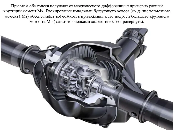 При этом оба колеса получают от межколесного дифференциал примерно равный крутящий