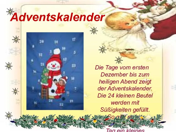 Adventskalender Die Tage vom ersten Dezember bis zum heiligen Abend zeigt