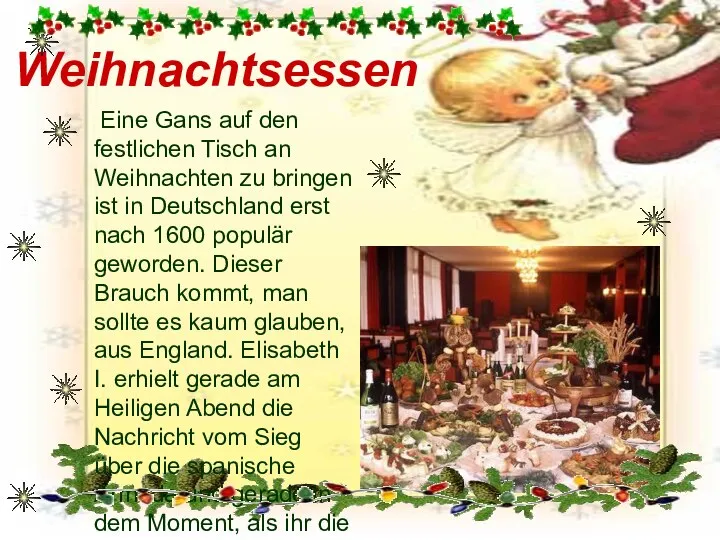 Weihnachtsessen Eine Gans auf den festlichen Tisch an Weihnachten zu bringen