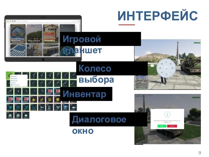 Инвентарь Диалоговое окно Колесо выбора Игровой планшет ИНТЕРФЕЙС 9