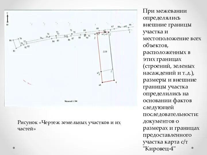 При межевании определялись внешние границы участка и местоположение всех объектов, расположенных