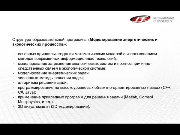 Структура образовательной программы «Моделирование энергетических и экологических процессов»: основные принципы создания