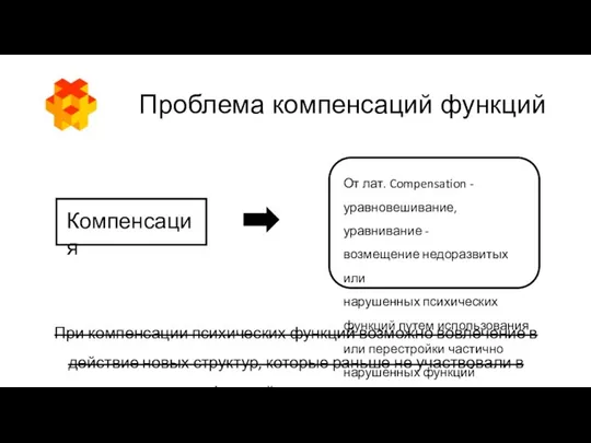 Проблема компенсаций функций При компенсации психических функций возможно вовлечение в действие