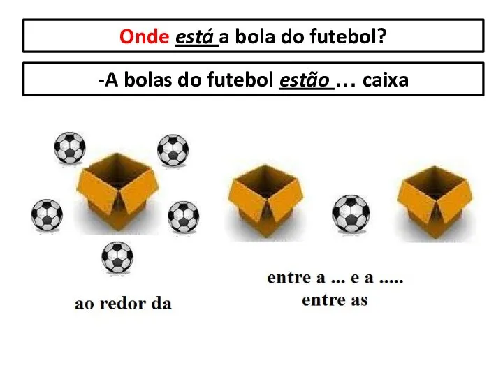 Onde está a bola do futebol? -A bolas do futebol estão … caixa