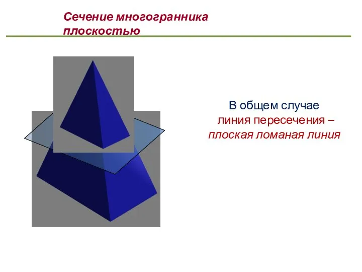В общем случае линия пересечения – плоская ломаная линия Сечение многогранника плоскостью