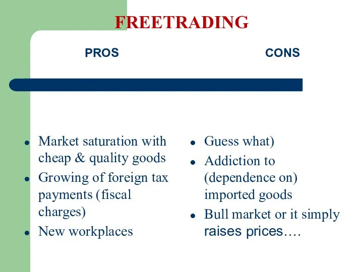 FREETRADING PROS Market saturation with cheap & quality goods Growing of