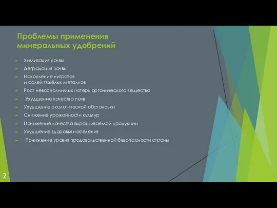 Химизация почвы Деградация почвы Накопление нитратов и солей тяжёлых металлов Рост