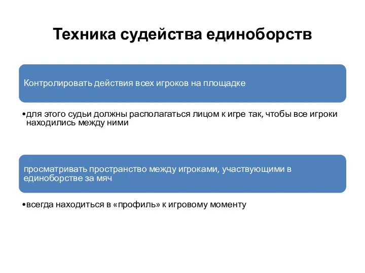 Техника судейства единоборств Контролировать действия всех игроков на площадке для этого