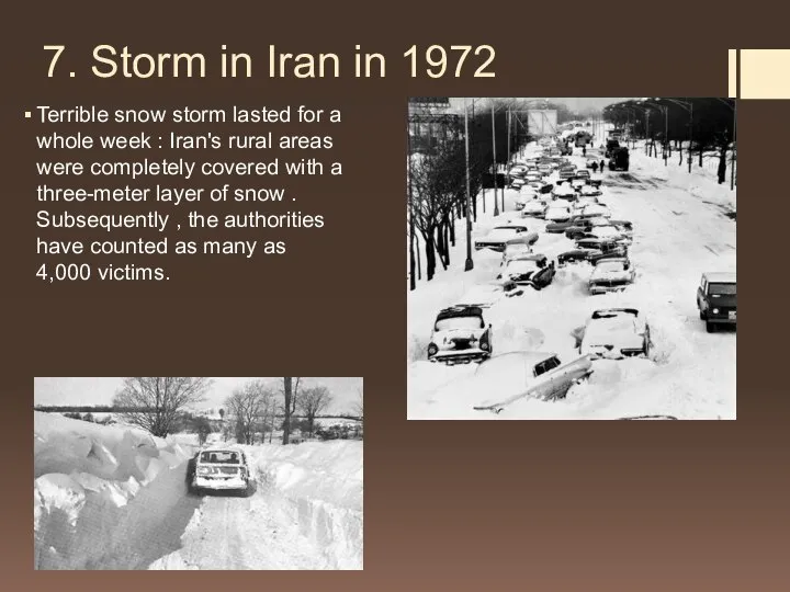 7. Storm in Iran in 1972 Terrible snow storm lasted for