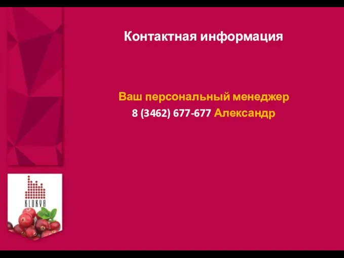 Контактная информация Ваш персональный менеджер 8 (3462) 677-677 Александр