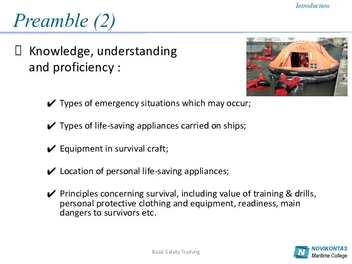 Preamble (2) Knowledge, understanding and proficiency : Types of emergency situations