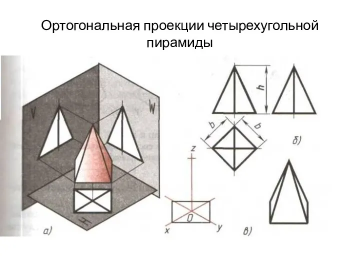 Ортогональная проекции четырехугольной пирамиды