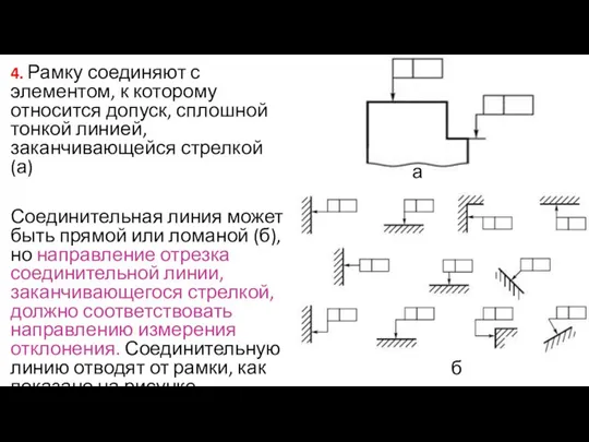 4. Рамку соединяют с элементом, к которому относится допуск, сплошной тонкой