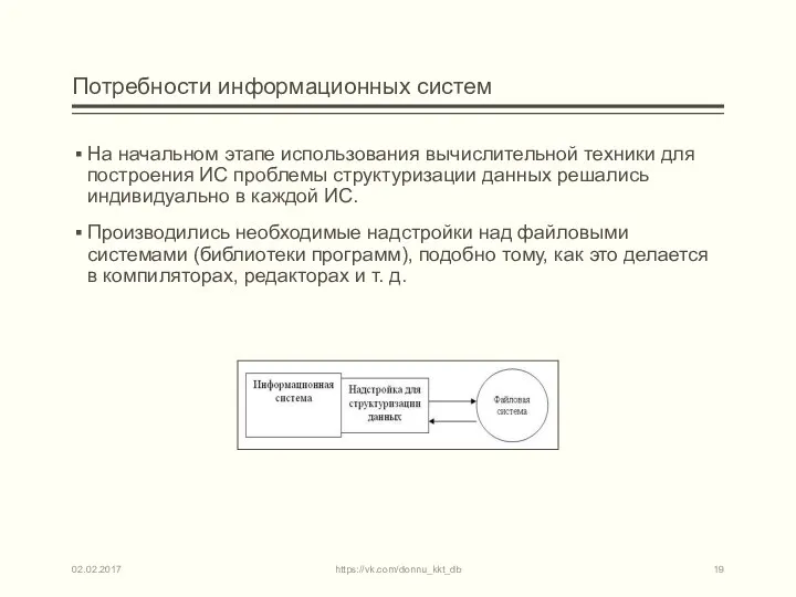 Потребности информационных систем На начальном этапе использования вычислительной техники для построения