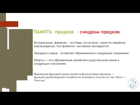 ПАМЯТЬ предков - синдром предков История рода фамилии - это база,