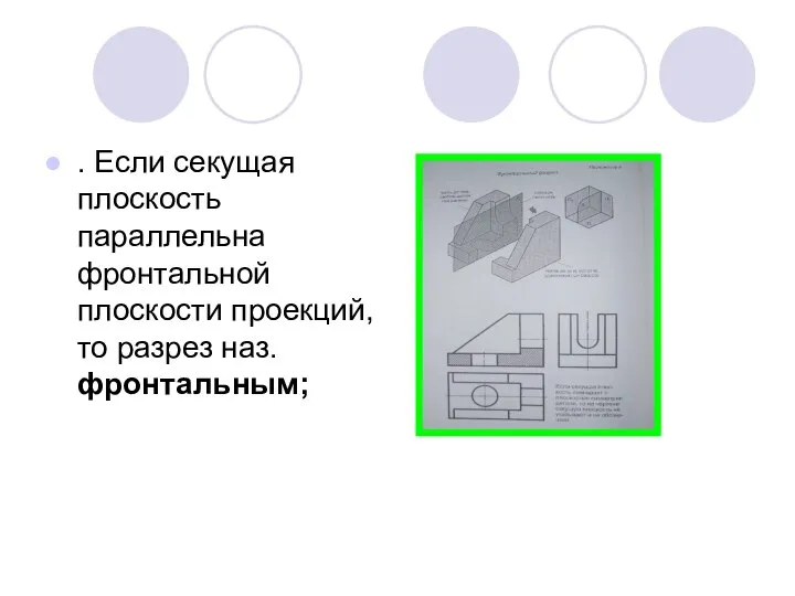 . Если секущая плоскость параллельна фронтальной плоскости проекций, то разрез наз. фронтальным;