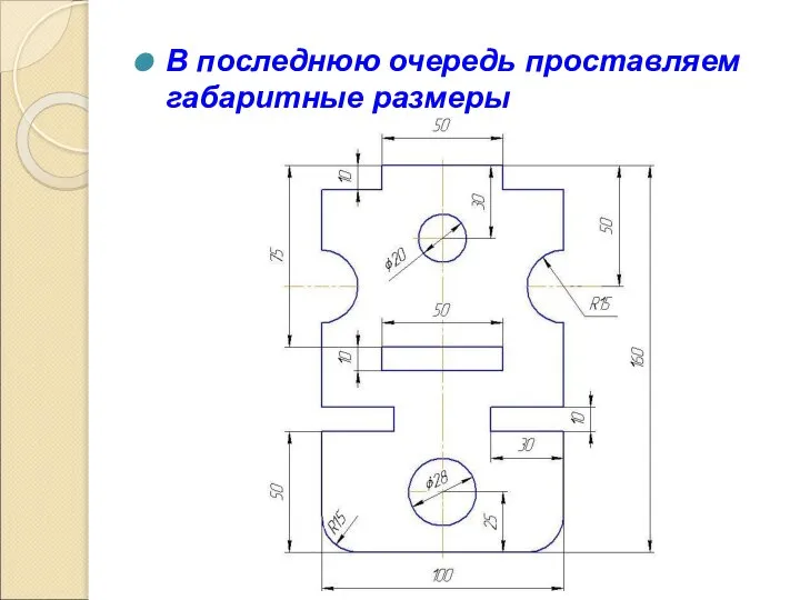 В последнюю очередь проставляем габаритные размеры