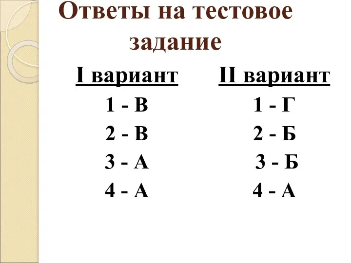 Ответы на тестовое задание I вариант 1 - В 2 -