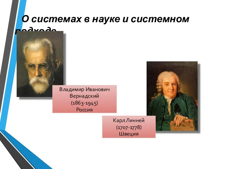 О системах в науке и системном подходе Владимир Иванович Вернадский (1863-1945) Россия Карл Линней (1707-1778) Швеция