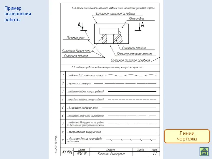 Линии чертежа Пример выполнения работы