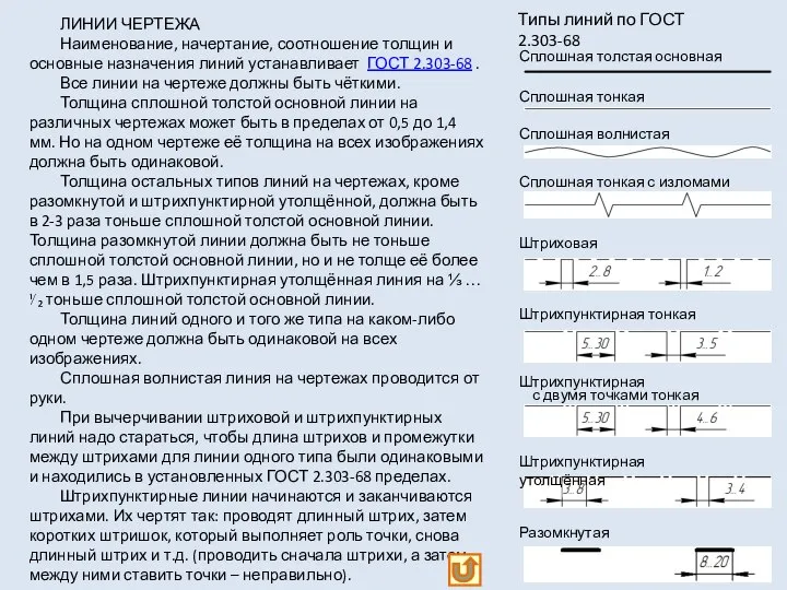 ЛИНИИ ЧЕРТЕЖА Наименование, начертание, соотношение толщин и основные назначения линий устанавливает