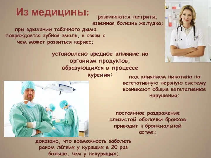 установлено вредное влияние на организм продуктов, образующихся в процессе курения: Из