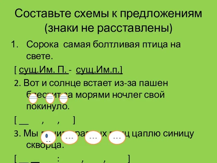 Составьте схемы к предложениям (знаки не расставлены) Сорока самая болтливая птица