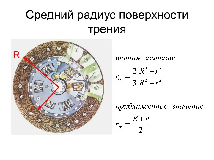 Средний радиус поверхности трения R r