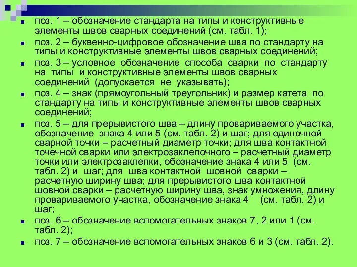 поз. 1 – обозначение стандарта на типы и конструктивные элементы швов