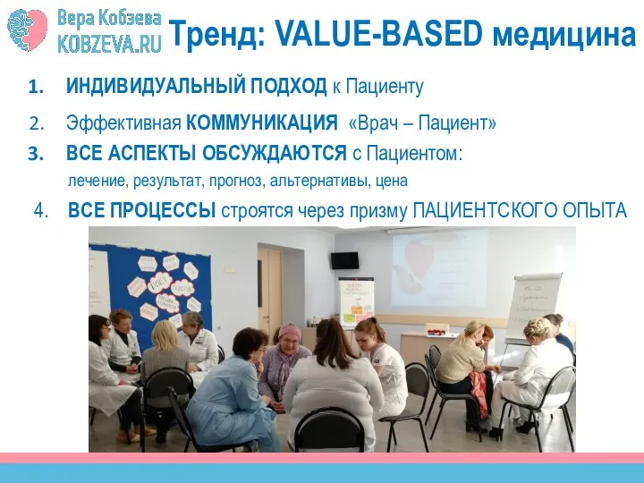 Тренд: VALUE-BASED медицина 3 ИНДИВИДУАЛЬНЫЙ ПОДХОД к Пациенту Эффективная КОММУНИКАЦИЯ «Врач