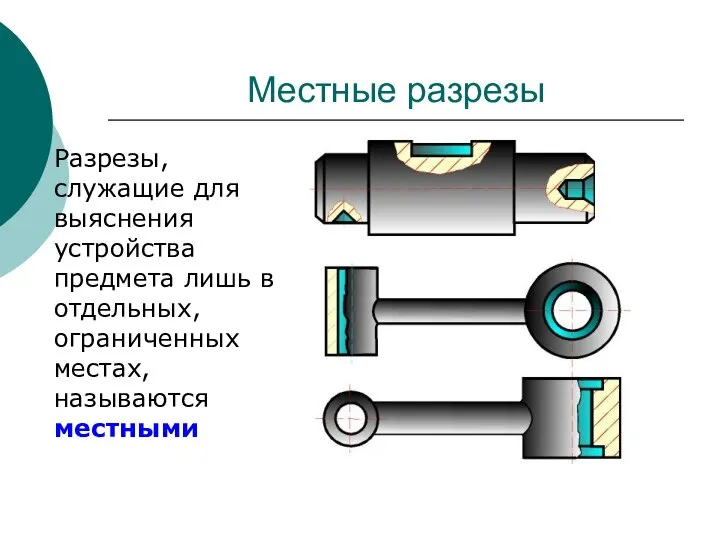 Местные разрезы Разрезы, служащие для выяснения устройства предмета лишь в отдельных, ограниченных местах, называются местными